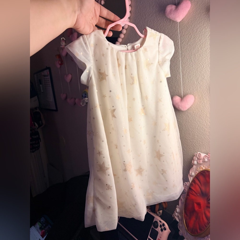 Cat & Jack Cream Dress with Gold Star Print